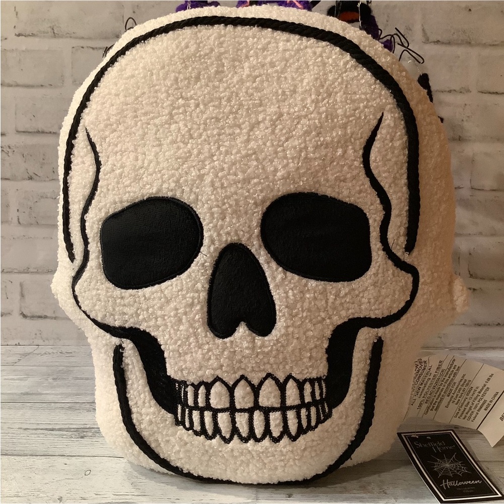 Sheffield Home Sherpa Plush Skull Halloween Throw Pillow